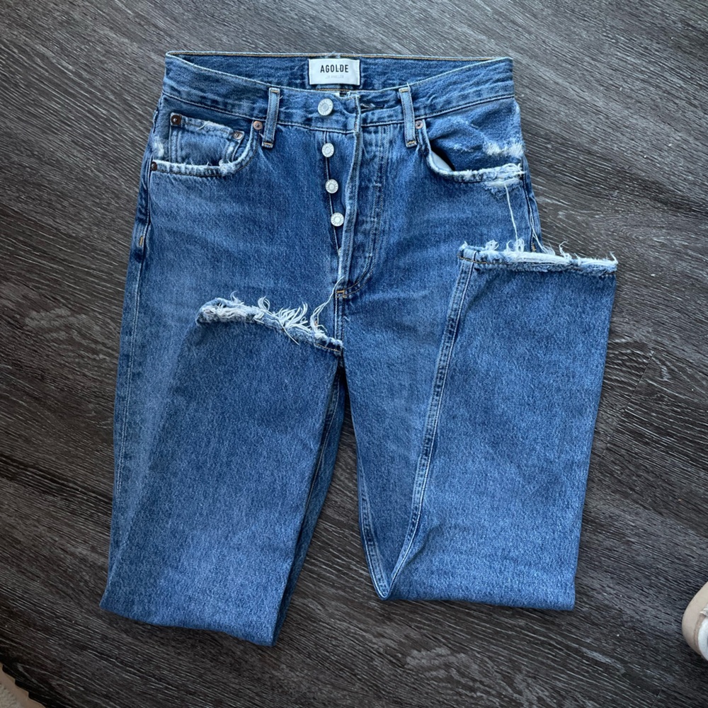 AGOLDE Women’s Riley High Rise Crop Medium Wash Denim Jean 100% Cotton Size 25